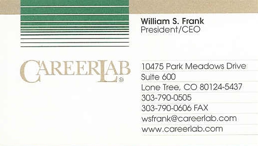 Bill Frank's CareerLab Business Card